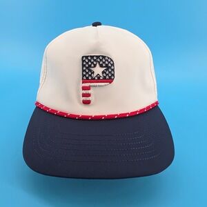 Puma Golf Pars & Stripes Snapback Hat White Navy Blue American Flag P Logo Cap